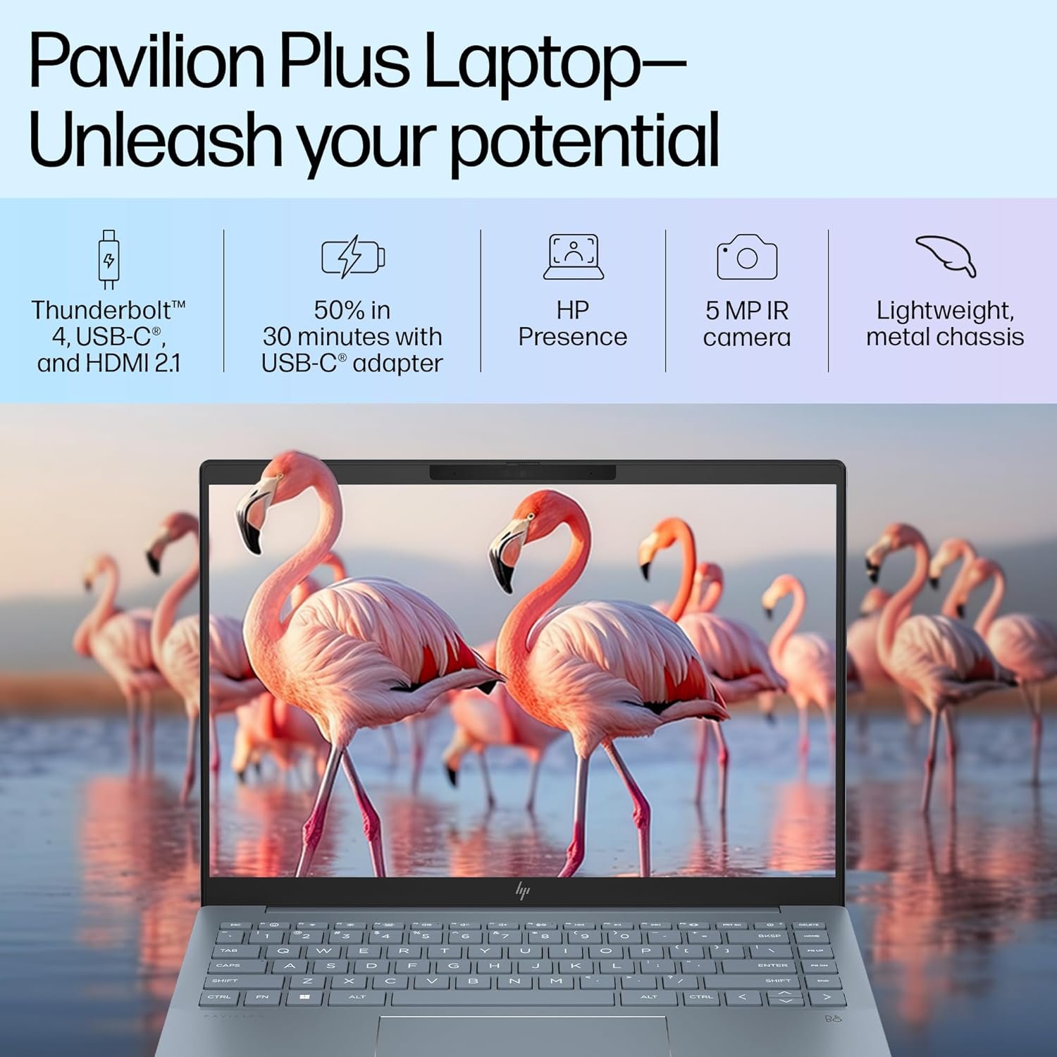 81xo2leaxl. sl1500 HP Pavilion Plus AI Laptop, Intel Core Ultra 5 125H, 10-12 Tops, 16GB LPDDR5x, 512GB SSD, 14-inch(35.6cm) 300 nits, WQXGA, Intel Arc Graphics, 5MP IR Camera (Win 11, Office 21, Blue, 1.44kg) ew1082TU
