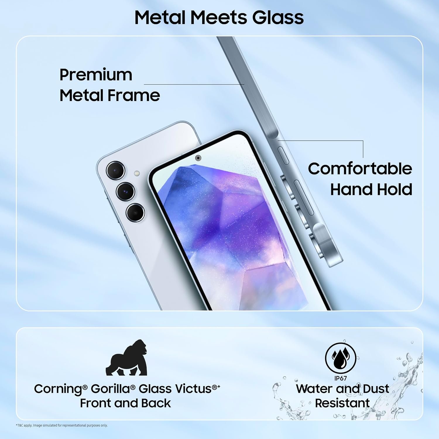 81br0rer l. sl1500 Samsung Galaxy A55 5G (Awesome Iceblue, 8GB RAM, 128GB Storage) | AI | Metal Frame | 50 MP Main Camera (OIS) | Super HDR Video| Nightography | IP67 | Corning Gorilla Glass Victus+ | sAMOLED Display