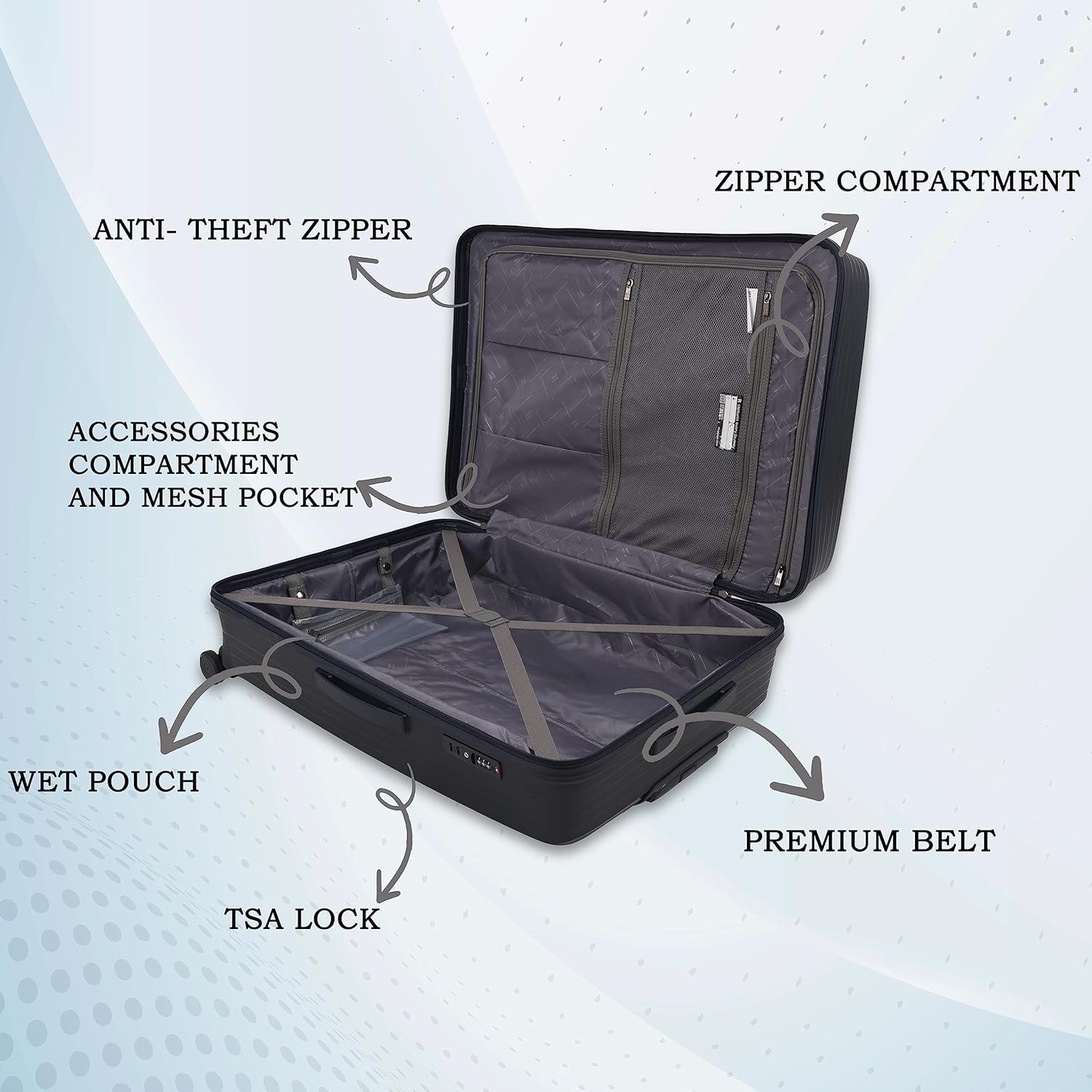 81rfi b5oql. sl1500 it luggage Spontaneous Blue Cabin-20 inches Expandable Anti-Theft Zipper Polypropylene Hardsided with TSA Lock 8 Wheel Trolley Bag