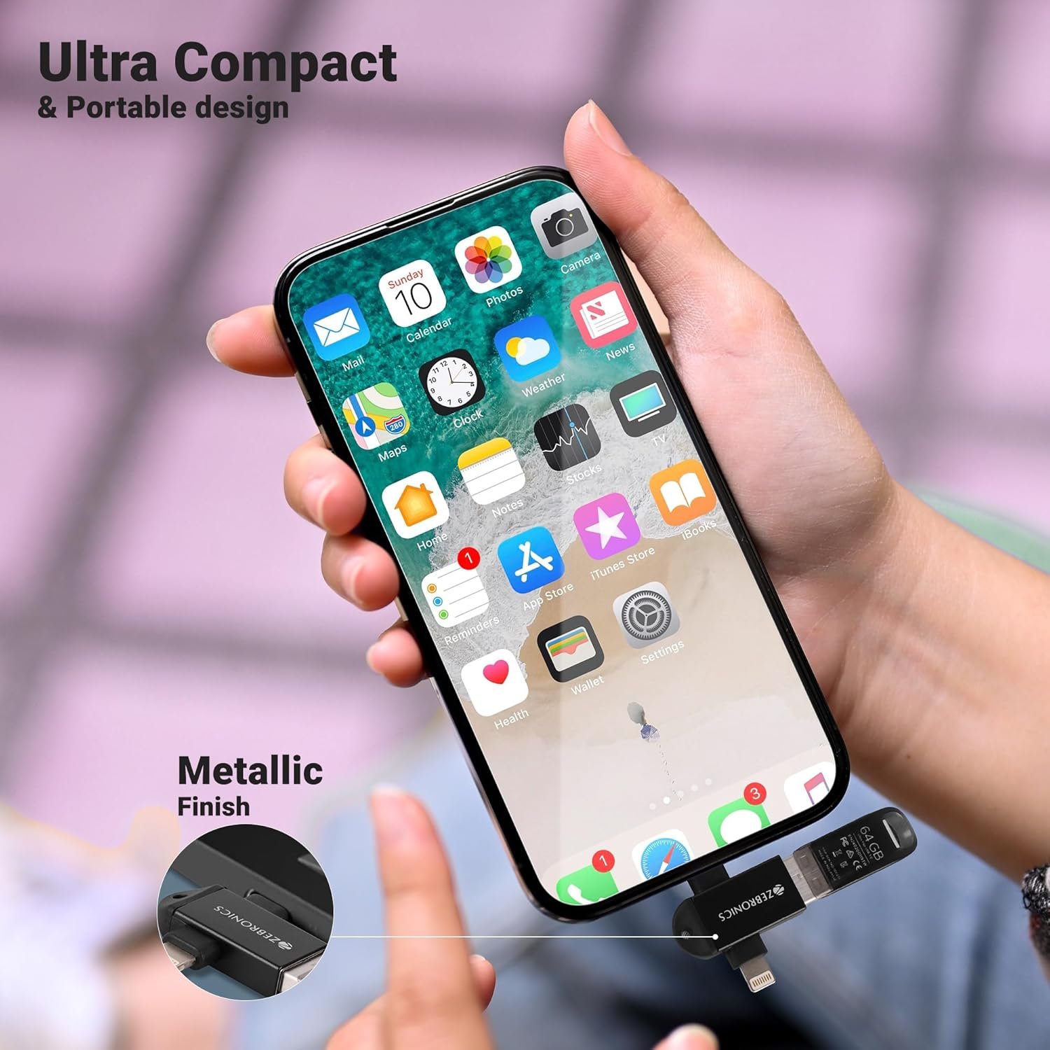 81s4kkj6xgl. sl1500 ZEBRONICS OTG2, 2 in 1 Lightning | Type C – USB OTG Converter, USB 3.0, Backward Compatible, Speeds Upto 5Gbps, Compatible with iPhone, iPad, Android, Laptop