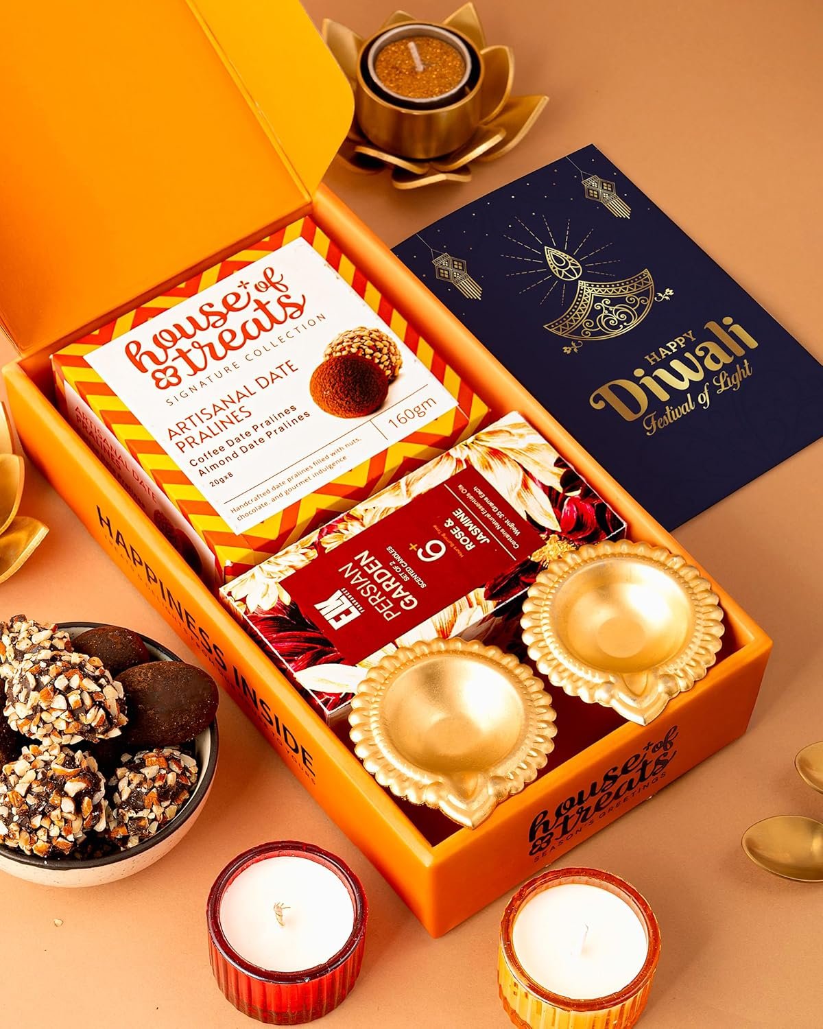 91pparpgjsl. sl1500 Hyperfoods® Diwali Gifts for Family and Friends Diwali Gifts for Employees 320 Grams Gift Hamper Corporate Gifts for Employees Chocolates Gift Pack Combo Scented Candles Pack of 2 Chocolate