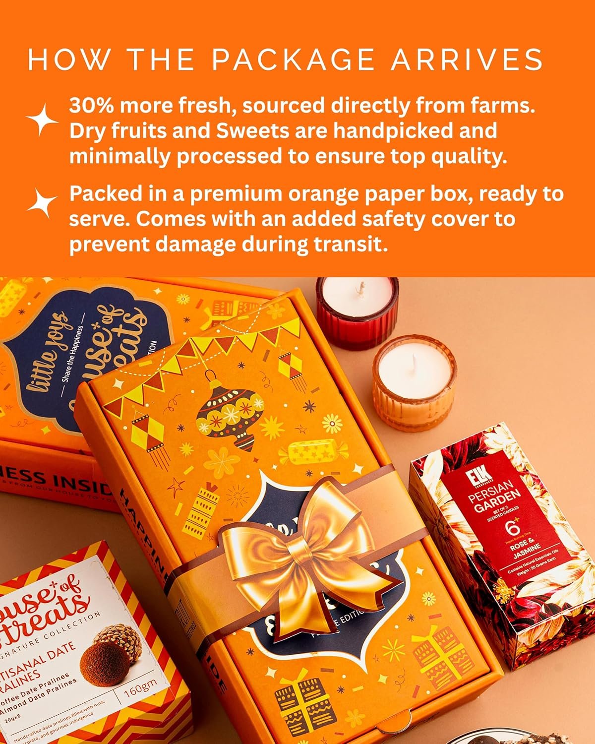 91comxrt2cl. sl1500 Hyperfoods® Diwali Gifts for Family and Friends Diwali Gifts for Employees 320 Grams Gift Hamper Corporate Gifts for Employees Chocolates Gift Pack Combo Scented Candles Pack of 2 Chocolate