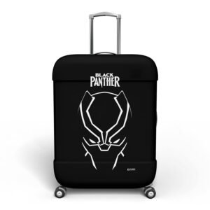Kuber Industries Marvel Black Panther Luggage Cover | Polyester Travel Suitcase Cover | Washable | Stretchable Suitcase Protector | 22-26 Inch | Medium | Black