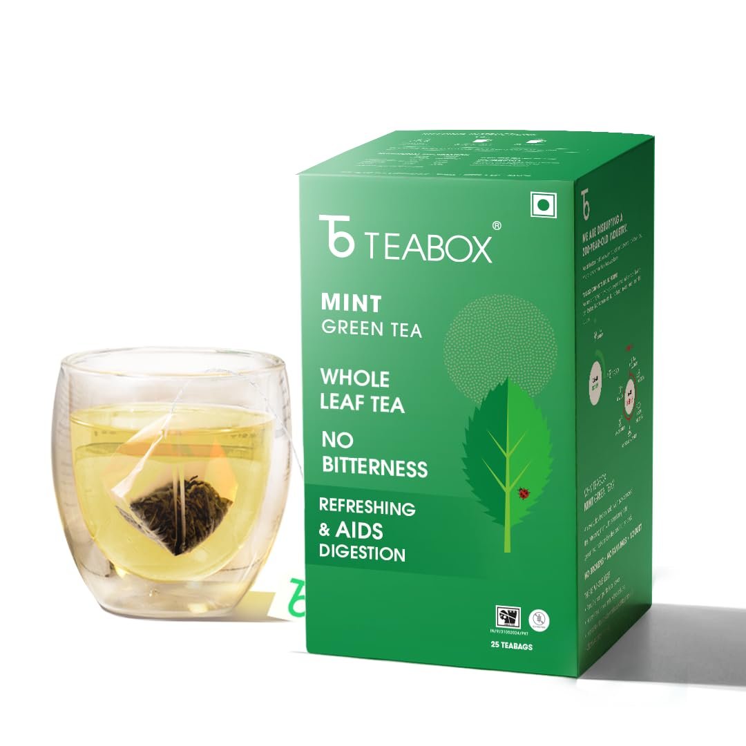 518liv8qzsl. sl1080 Teabox Mint Green Tea | 25 Tea Bags with Premium Green Tea & Real Peppermint Leaves | Refreshing, Cooling & Smooth | Low Caffeine | Clean Ingredient Blend