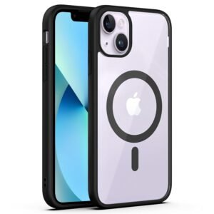 Amazon Basics Mobile Cover for Apple iPhone 13 Mini (Silicon Crystal Clear Slim PC & TPU, Soft & Shockproof Back Case, Magnetic Case), Black