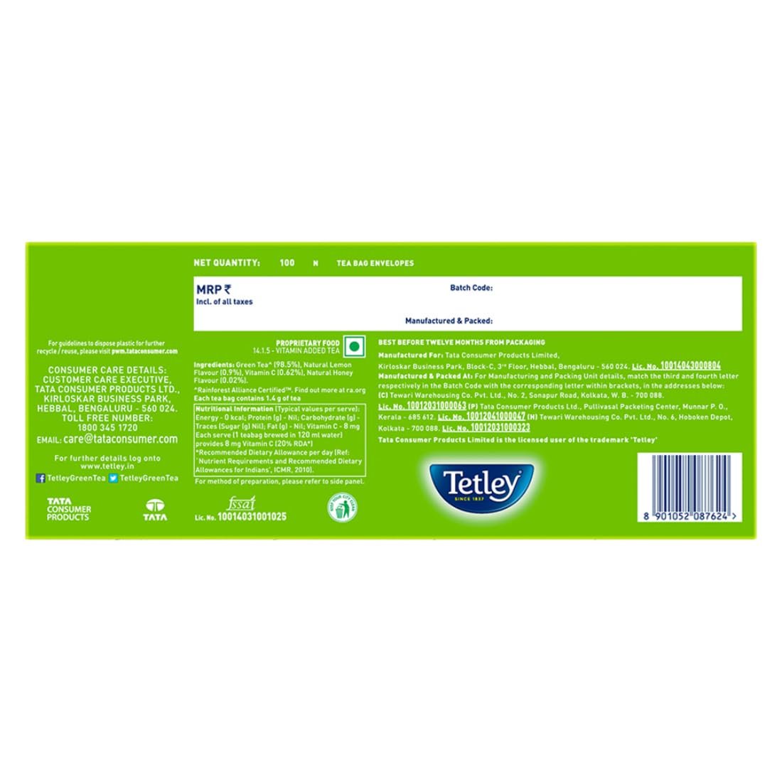 51qancjmnwl. sl1100 Tetley Green Tea Immune with Added Vitamin C, Lemon and Honey, 100 Tea Bags, 140 Grams, Pack of 1