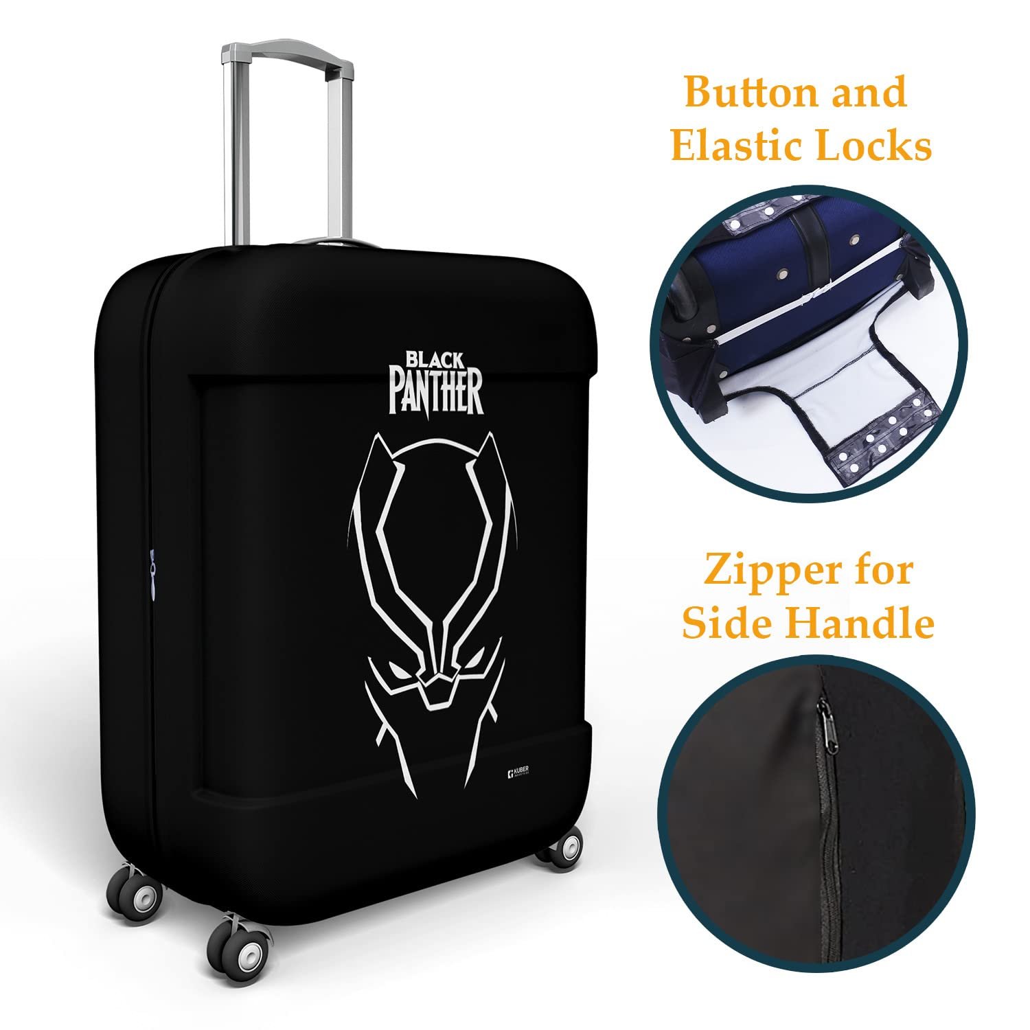 613ydf9xz3l. sl1500 1770924856 2537 Kuber Industries Marvel Black Panther Luggage Cover | Polyester Travel Suitcase Cover | Washable | Stretchable Suitcase Protector | 22-26 Inch | Medium | Black