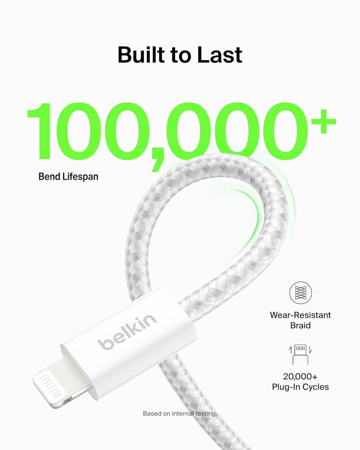61hwrs9scdl. sl1500 Belkin Apple Certified Nylon Braided USB A to Lightning Cable 1.5 Meter – MFi Certified Apple Charger USB C Cable – Fast Charging for iPhone 14, iPhone 13, iPad, Air Pods – White