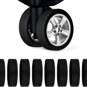 8 PCS Silicon Luggage Wheel Protector Cover for 8-Spinner Wheels Luggage Sets, Silicone Shock Absorption Wheel Cover for Trolley Bag Small/Regular Size (Regular, Black, 8)