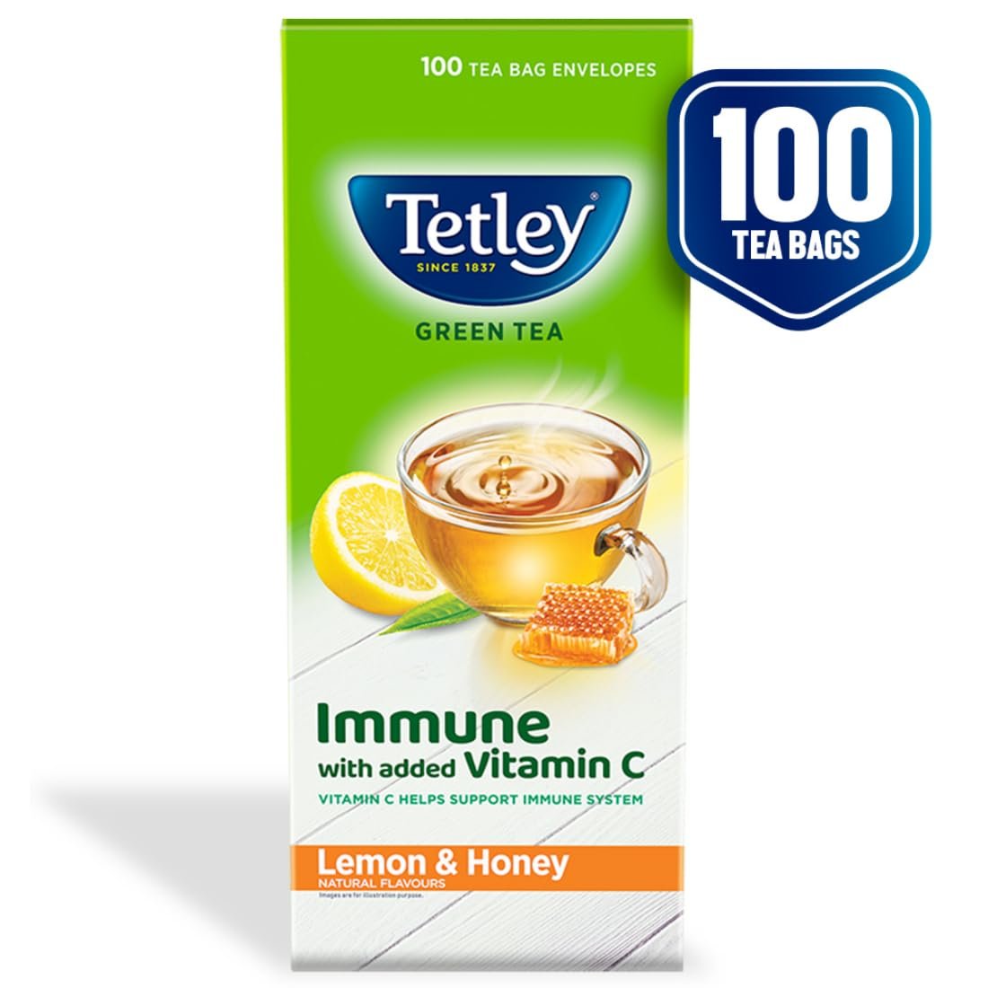 61kvifsu1cl. sl1100 Tetley Green Tea Immune with Added Vitamin C, Lemon and Honey, 100 Tea Bags, 140 Grams, Pack of 1