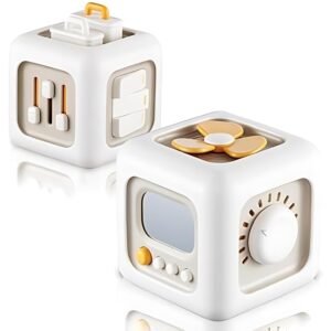 TurtleBee Life Skill Builder Cube - Montessori Toys for 1-3 Year Olds - Baby Sensory Travel Toys - Birthday Gifts for Learning & Motor Skills, White