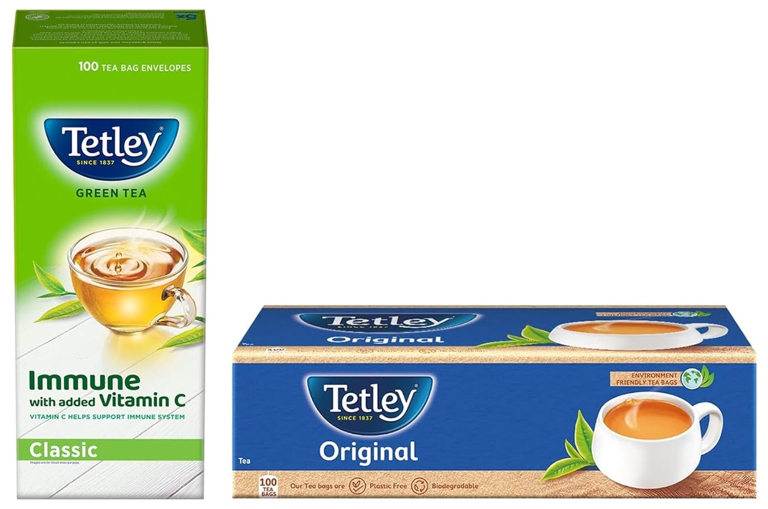 Tetley Green Tea immune with added Vitamin C, Classic, 100 Tea Bags & Tetley | Original | Rich Taste of Assam Tea |100 Tea Bags | 1.7g Each Tetley Green Tea immune with added Vitamin C, Classic, 100 Tea Bags & Tetley | Original | Rich Taste of Assam Tea |100 Tea Bags | 1.7g Each