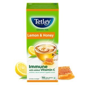Tetley Green Tea Immune with Added Vitamin C, Lemon and Honey, 100 Tea Bags, 140 Grams, Pack of 1