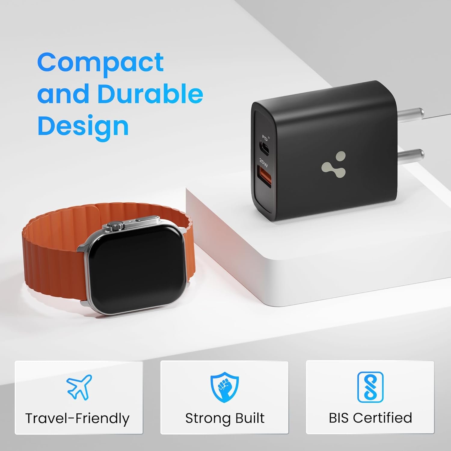 61iv3jmkd6l. sl1500 Ambrane 20W Dual Port Wall Charger, USB & Type C Adapter Fast Charging for iPhone 16/15/14/13/12/11 (Pro,Pro Max,Plus), iPad, Google Pixel, Samsung & All Type C Devices BIS Certified (H11 Black)