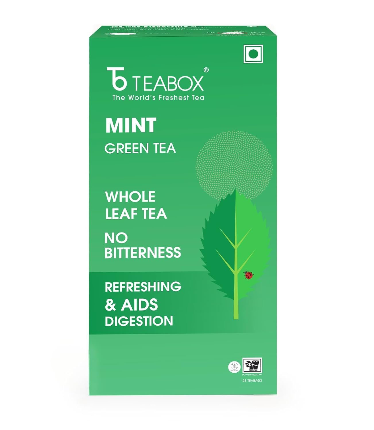 Teabox Mint Green Tea | 25 Tea Bags with Premium Green Tea & Real Peppermint Leaves | Refreshing, Cooling & Smooth | Low Caffeine | Clean Ingredient Blend Teabox Mint Green Tea | 25 Tea Bags with Premium Green Tea & Real Peppermint Leaves | Refreshing, Cooling & Smooth | Low Caffeine | Clean Ingredient Blend