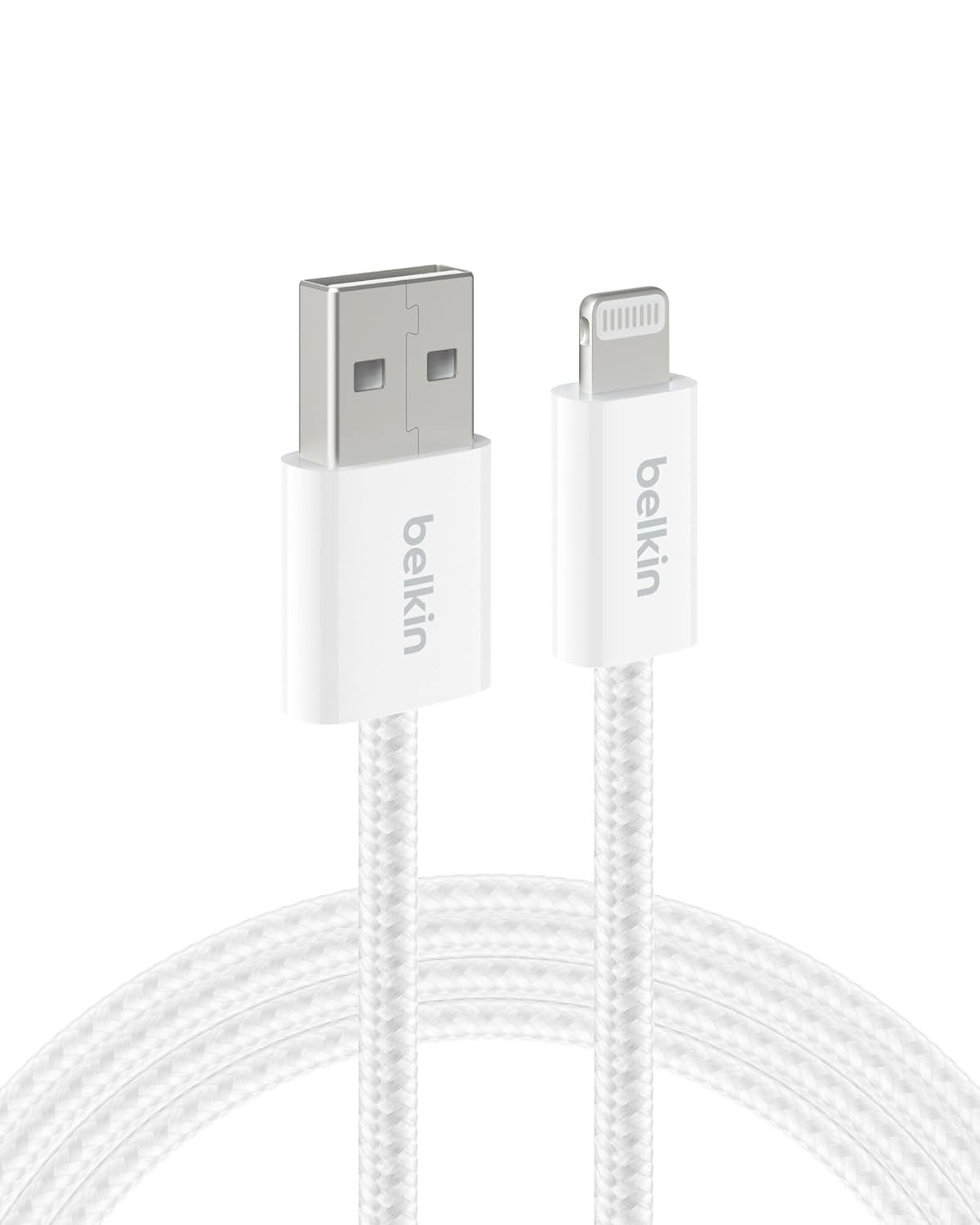 Belkin Apple Certified Nylon Braided USB A to Lightning Cable 1.5 Meter - MFi Certified Apple Charger USB C Cable - Fast Charging for iPhone 14, iPhone 13, iPad, Air Pods - White Belkin Apple Certified Nylon Braided USB A to Lightning Cable 1.5 Meter - MFi Certified Apple Charger USB C Cable - Fast Charging for iPhone 14, iPhone 13, iPad, Air Pods - White