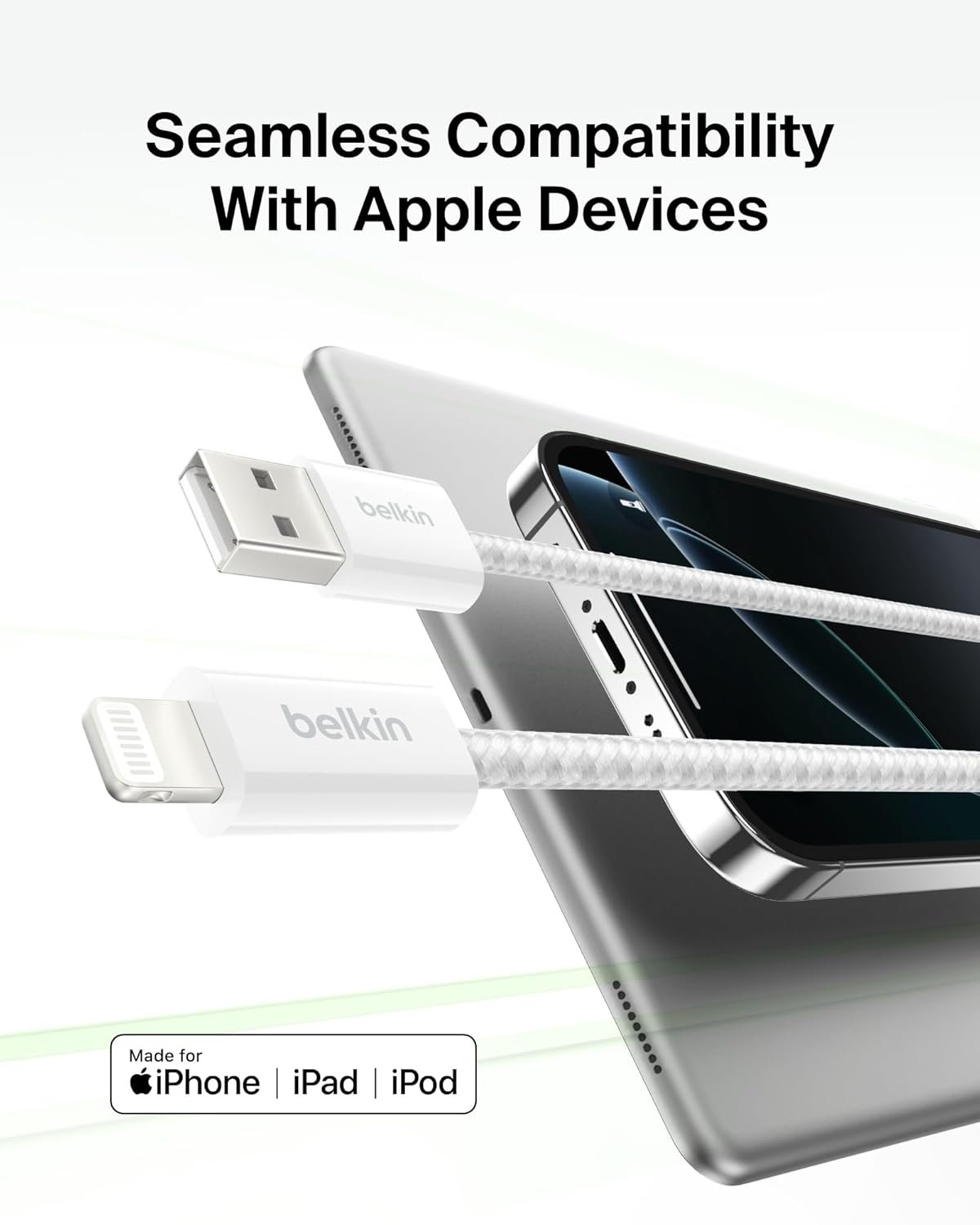 61y5ulo1kvl. sl1500 Belkin Apple Certified Nylon Braided USB A to Lightning Cable 1.5 Meter – MFi Certified Apple Charger USB C Cable – Fast Charging for iPhone 14, iPhone 13, iPad, Air Pods – White