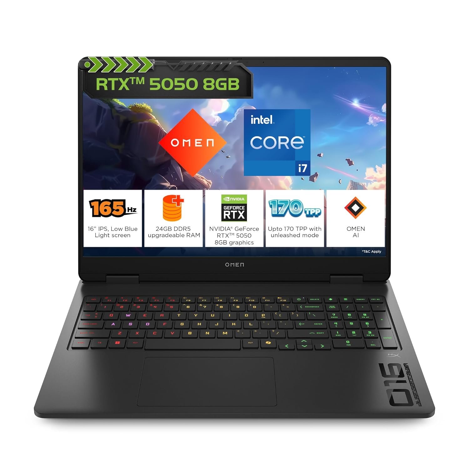 HP Omen, Intel Core i7-14650HX 14th Gen, 8GB RTX 5050, 24GB DDR5(Upgradeable) 1TB SSD, 165Hz, 2k WUXGA, 3ms, 400 nits, 16''/40.6cm, Win11, M365* Office24, Black, 2.43kg, am0241TX, RGB Gaming Laptop HP Omen, Intel Core i7-14650HX 14th Gen, 8GB RTX 5050, 24GB DDR5(Upgradeable) 1TB SSD, 165Hz, 2k WUXGA, 3ms, 400 nits, 16''/40.6cm, Win11, M365* Office24, Black, 2.43kg, am0241TX, RGB Gaming Laptop