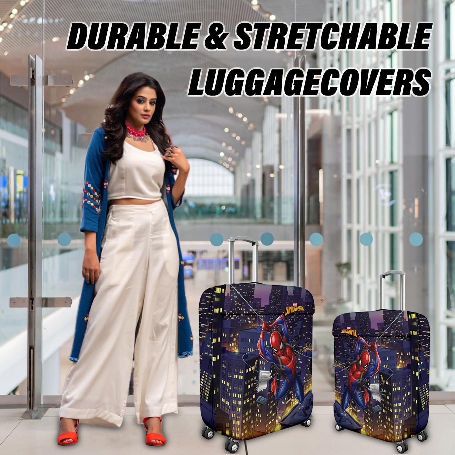 711u2nl5w7l. sl1500 Heart Home Marvel Spiderman Luggage Cover | Polyester Travel Suitcase Cover | Washable | Stretchable Suitcase Protector | 18-22 Inch | Small | Multicolor