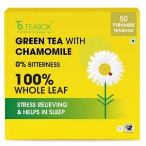 Teabox Chamomile Green Tea 50 Tea Bags | With Egyptian Chamomile Flowers & Whole Leaf Green Tea | Calming Blend for Relaxation & Sleep | Low Caffeine, Fresh & Aromatic