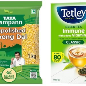 Tata Sampann Unpolished Moong Dal (Split) 1Kg & Tetley Long Leaf Green Tea 100 Grams