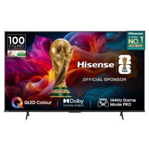 Hisense 254 cm (100 Inches) 4K Ultra HD Smart QLED TV | Dolby Vision Atmos, HDR10+ Adaptive | 144 Hz Game Mode Pro | 2.1 CH 50W Speakers with Subwoofer | VIDAA OS | 100E7Q PRO (Charcoal Grey)