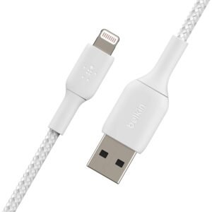 Belkin Apple Certified Lightning to USB A and Sync Tough Braided Cable for iPhone, iPad, Air Pods, 3.3 feet (1 meters) – White