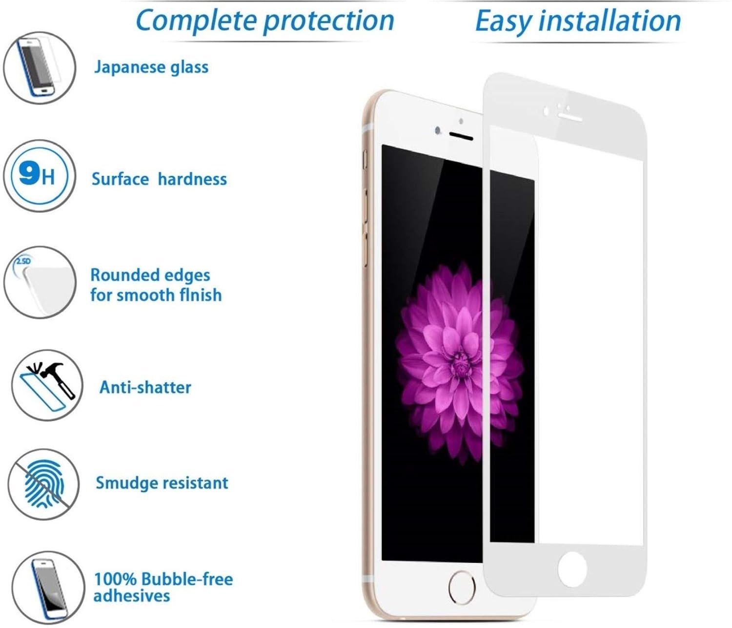 71hzhyspbgl. sl1500 1770761199 5971 BOXXO |For Apple iPhone 6S | Tempered Glass Screen Protector Guard | Full Glue Curved Tempered Glass | Bubble Free Installation | Gorilla – White