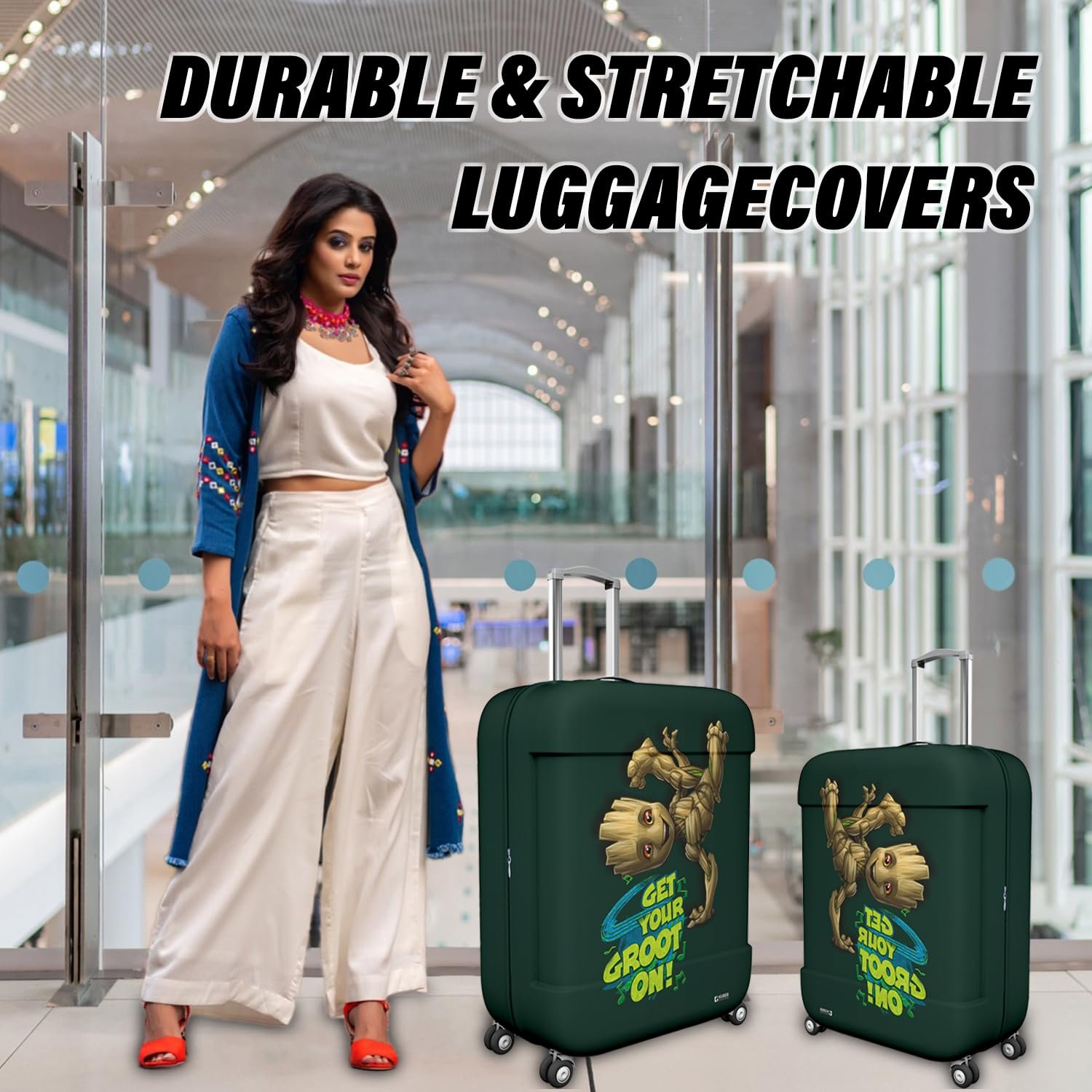 71ka vrl. sl1500 Kuber Industries Marvel I Am Groot Luggage Cover | Polyester Travel Suitcase Cover | Washable | Stretchable Suitcase Protector | 18-22 Inch | Small | Green