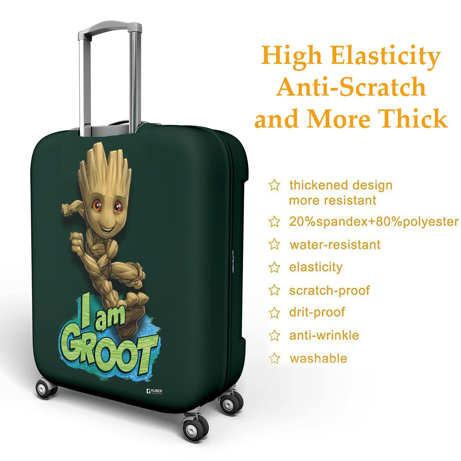 71lfyplfu l. sl1500 1772263740 5104 Kuber Industries Marvel I Am Groot Luggage Cover | Polyester Travel Suitcase Cover | Washable | Stretchable Suitcase Protector | 18-22 Inch | Small | Green