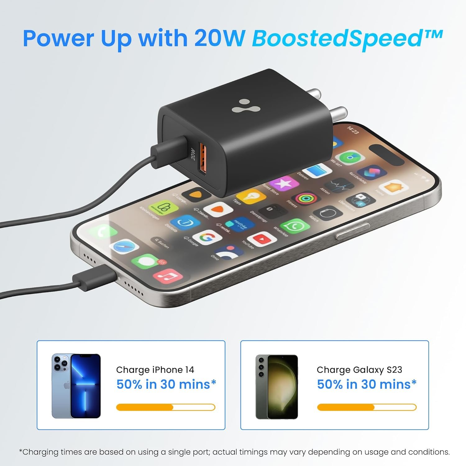 71u4kbxbebl. sl1500 Ambrane 20W Dual Port Wall Charger, USB & Type C Adapter Fast Charging for iPhone 16/15/14/13/12/11 (Pro,Pro Max,Plus), iPad, Google Pixel, Samsung & All Type C Devices BIS Certified (H11 Black)