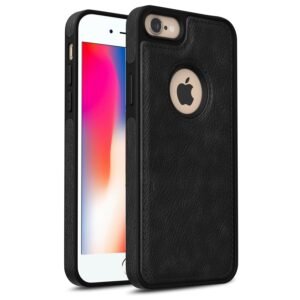 Leather Case for Apple iPhone 7 / iPhone 8 Premium Protective Stylish Slim Cover with Shockproof Raised Edges Black
