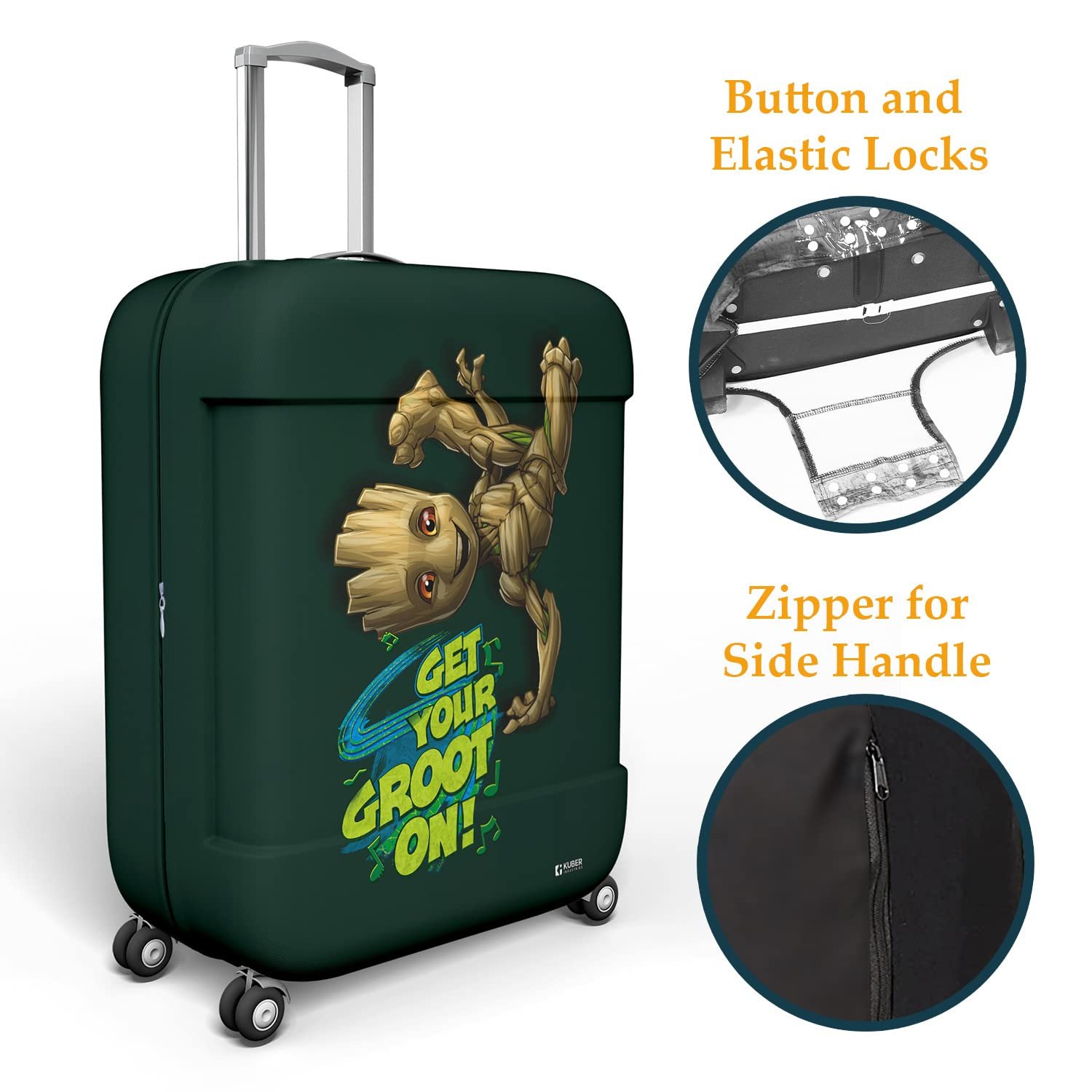 71ujip69ml. sl1500 Kuber Industries Marvel I Am Groot Luggage Cover | Polyester Travel Suitcase Cover | Washable | Stretchable Suitcase Protector | 18-22 Inch | Small | Green