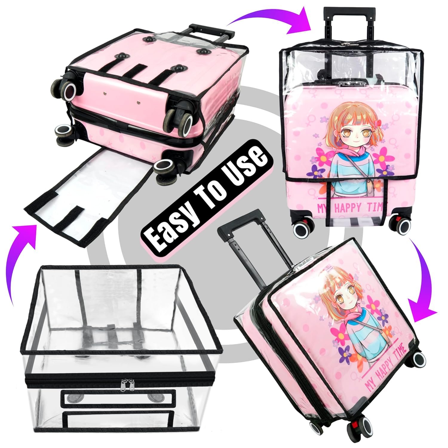81bhfji8ul. sl1500 Storite 16 Inch Clear PVC Transparent Zipper Kids Trolley Cover Waterproof Dustproof Anti-Scratch Protector with Black Border & Handle Openings for Childrens Wheeled Luggage (40x22x40 Cm) (1)