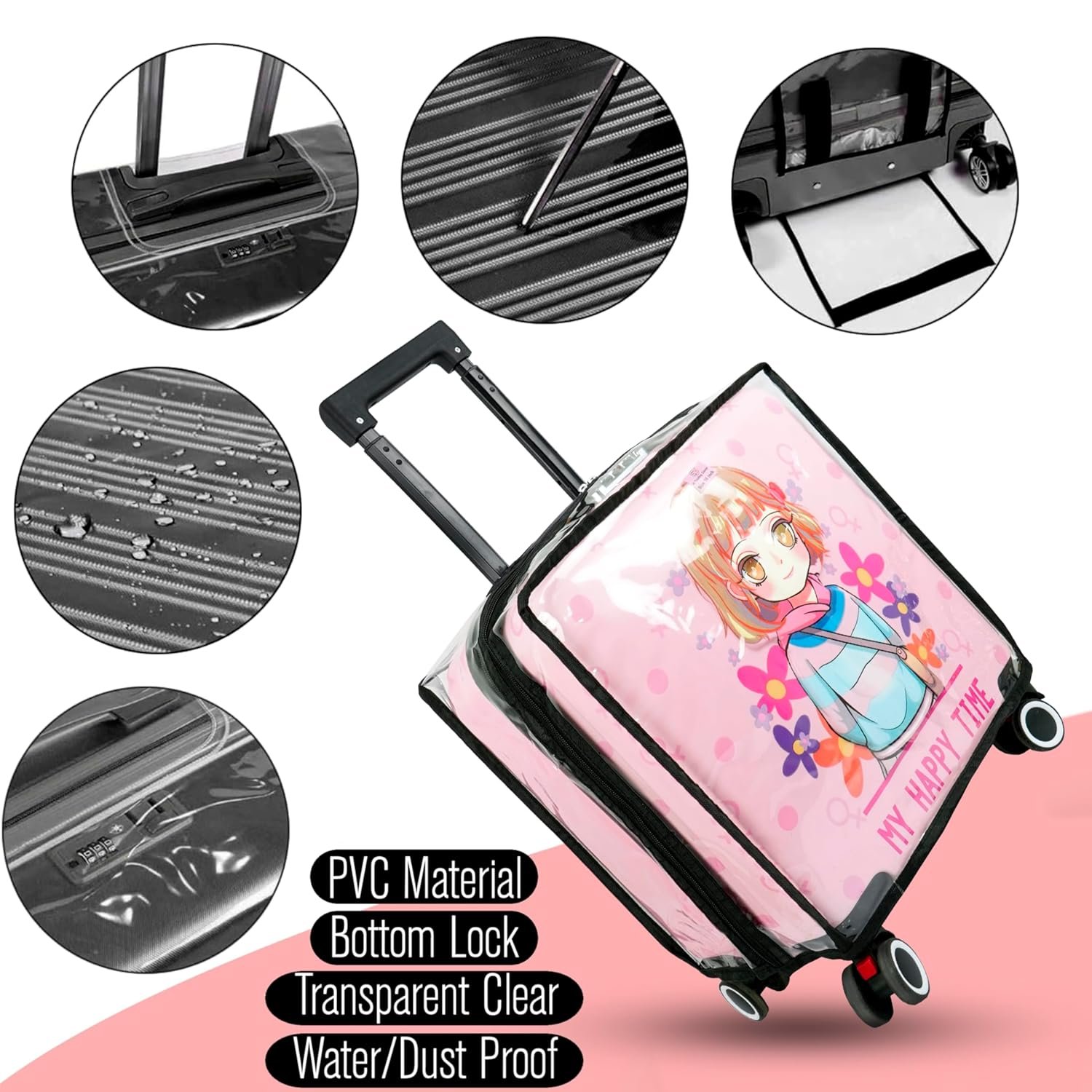 81wyr7 sb7l. sl1500 Storite 16 Inch Clear PVC Transparent Zipper Kids Trolley Cover Waterproof Dustproof Anti-Scratch Protector with Black Border & Handle Openings for Childrens Wheeled Luggage (40x22x40 Cm) (1)