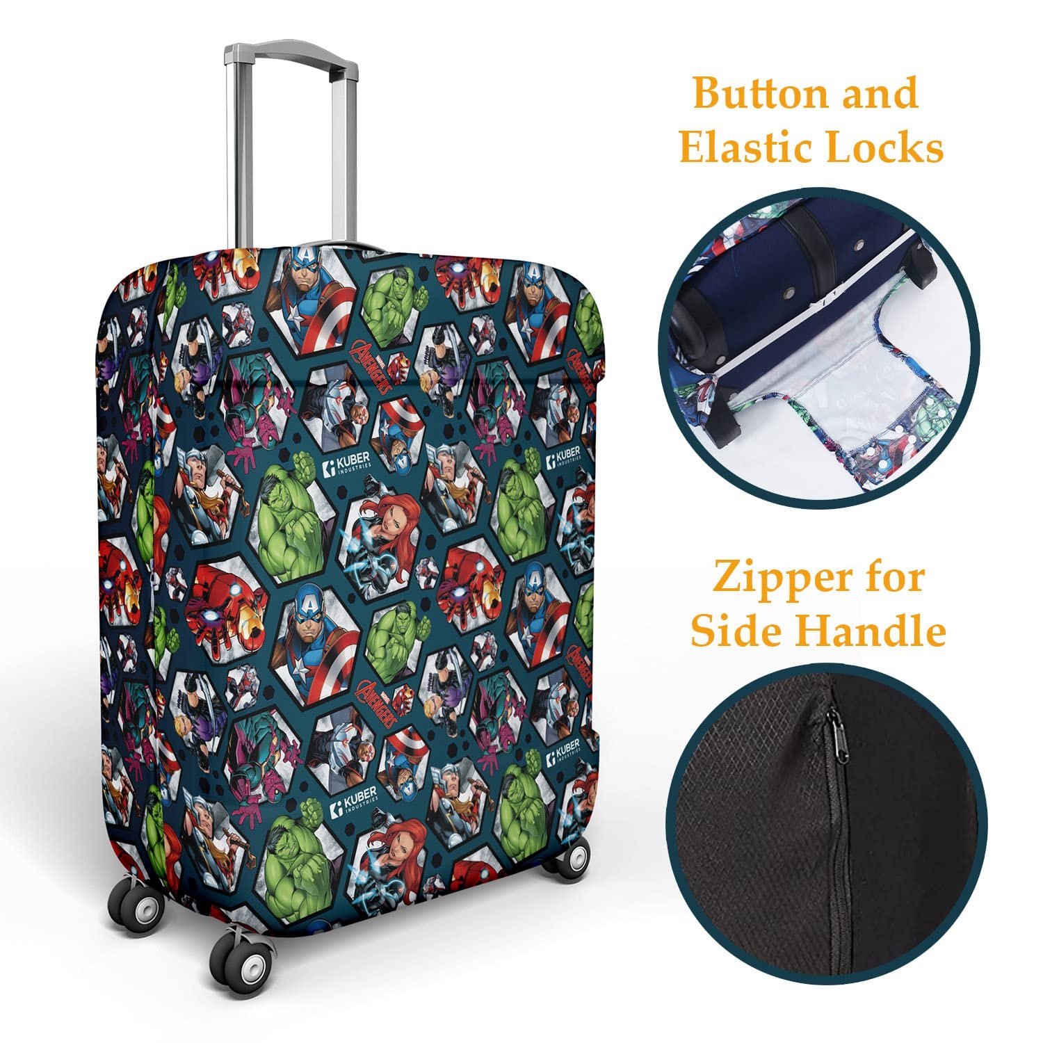 81zacja qjl. sl1500 1771812404 8068 Heart Home Marvel Avengers Luggage Cover | Polyester Travel Suitcase Cover | Washable | Stretchable Suitcase Protector | 18-22 Inch | Small | Blue