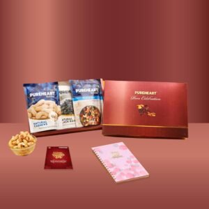 PUREHEART Valentine’s Day Gift Hamper for Him & Her | Premium Dry Fruits Gift Box with Natural Cashews, Nutmix & Black Raisins (80g each) and Diary, Greeting Card| Romantic Luxury Gift