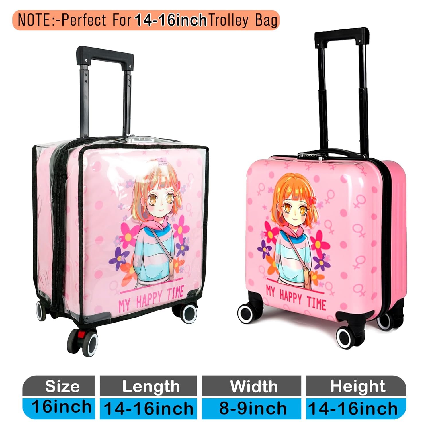 81zhxblcfyl. sl1500 Storite 16 Inch Clear PVC Transparent Zipper Kids Trolley Cover Waterproof Dustproof Anti-Scratch Protector with Black Border & Handle Openings for Childrens Wheeled Luggage (40x22x40 Cm) (1)