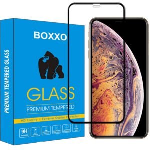 BOXXO Full Protection Tempered Glass for Apple iPhone XS Max Top Notch Edge to Edge Full Screen Coverage [Anti-Scratch] [Gorilla] [Free Cleaning Kit Included] - Black
