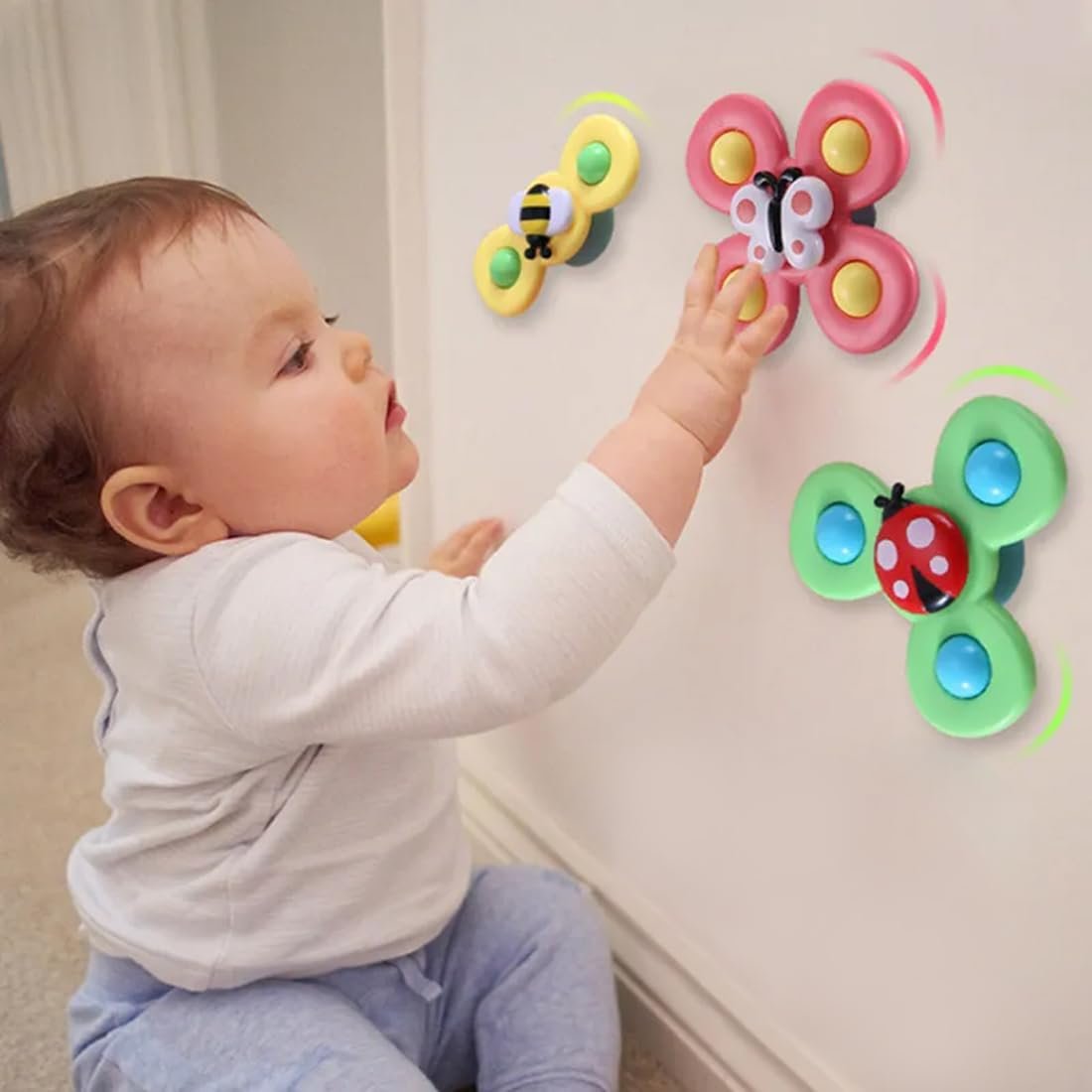 51bx5cuc8ll. sl1100 Wembley Suction Spinner Toy for Baby Bath Toys Water Toys for Kids Fidget Spinner Spinning Sensory Toddler Infant Flight Travel Toy Stick to Car Window Table Chair Birthday Return Gift for Kids 3 Pcs