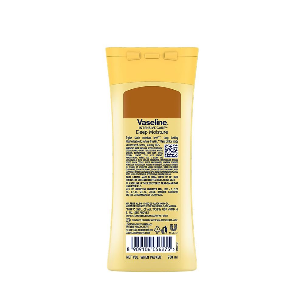 51uzj 3dtl. sl1000 Vaseline Deep Moisture Body Lotion with Ceramide Hyaluron Moisture Fillers | 10X More Moisture for Cushion Soft Glowing Skin | For Dry Skin | Lightweight Non-Sticky Formula | 200ml