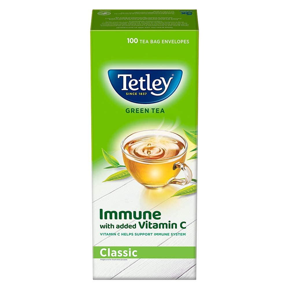 51wrjjvv6ns. sl1000 Tetley Green Tea, Refreshing, 100 Tea Bags, 140 Grams & Tetley Green Tea Immune, With Added Vitamin C, Naturally Mango Flavour, 25 Tea Bags, 1.3gx25, 32 Grams
