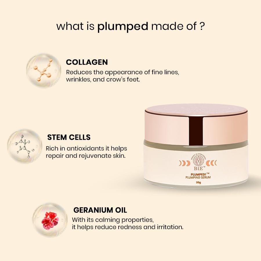 51wnmutsrxl BiE Plumped! | Plumping Serum with Collagen | Stem Cells | Geranium Oil for Hydrated | Smooth Skin | 20gm