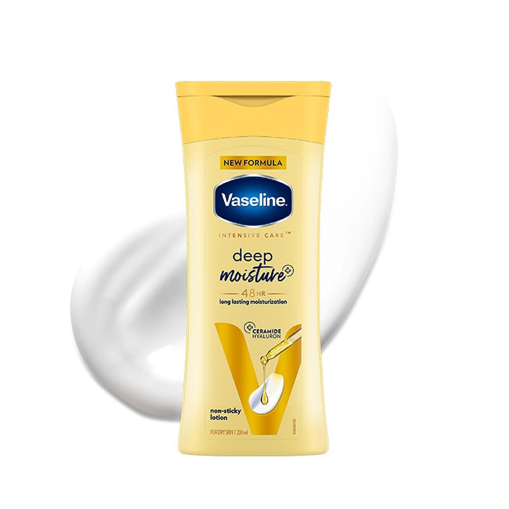 Vaseline Deep Moisture Body Lotion with Ceramide Hyaluron Moisture Fillers | 10X More Moisture for Cushion Soft Glowing Skin | For Dry Skin | Lightweight Non-Sticky Formula | 200ml Vaseline Deep Moisture Body Lotion with Ceramide Hyaluron Moisture Fillers | 10X More Moisture for Cushion Soft Glowing Skin | For Dry Skin | Lightweight Non-Sticky Formula | 200ml