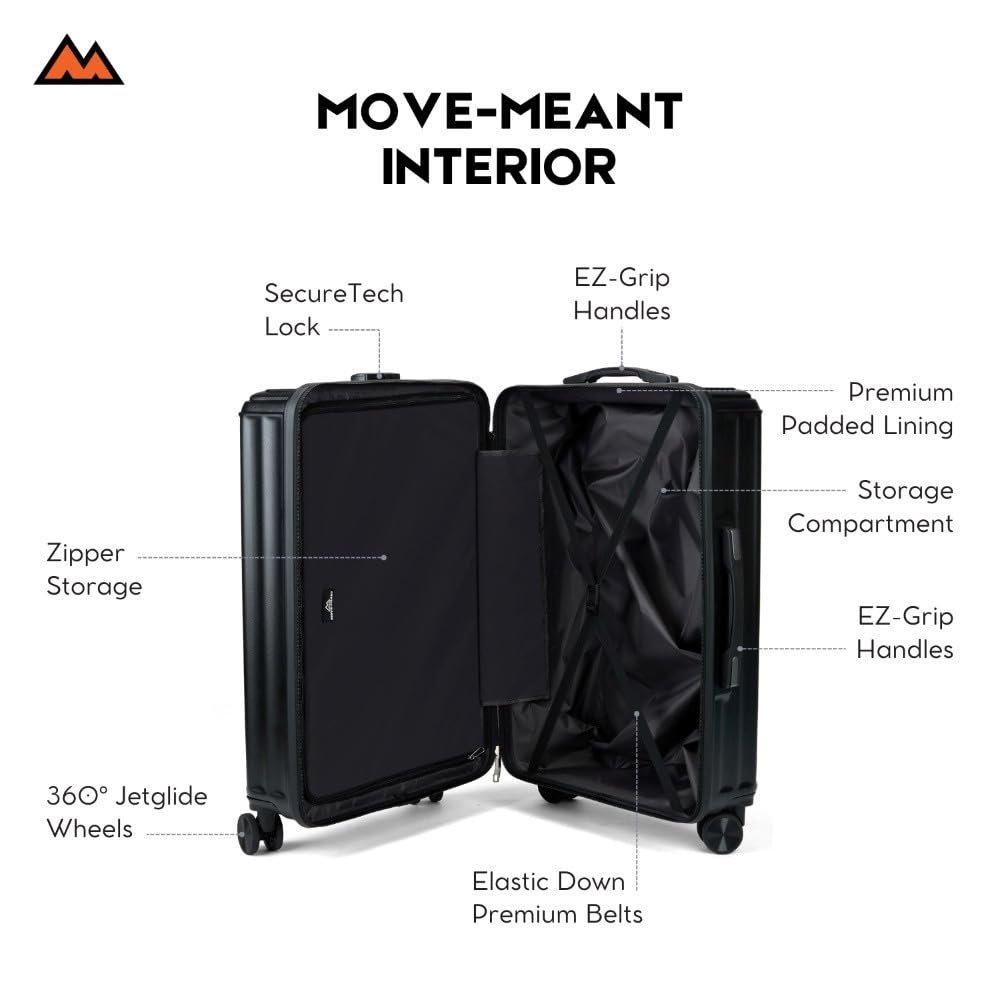 51uzivnd10l. sl1000 MOVE-MEANT ROAMIFY Medium Cabin Suitcase 66 CM 8 Wheels Number Lock Poly Carbonate Black Trolley Bag for Men & Women | 360 Degree Wheeling System Luggage | Trolley Bags for Travel