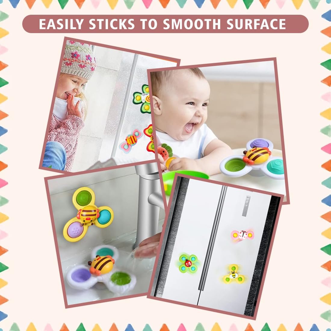 612ieum1gsl. sl1100 Wembley Suction Spinner Toy for Baby Bath Toys Water Toys for Kids Fidget Spinner Spinning Sensory Toddler Infant Flight Travel Toy Stick to Car Window Table Chair Birthday Return Gift for Kids 3 Pcs