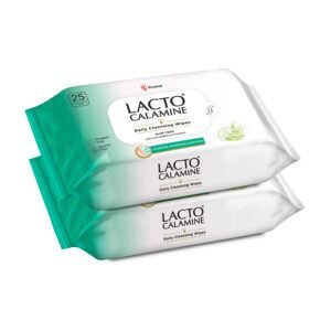 Lacto Calamine Daily Cleansing Face Wipes 25N Each - Pack of 2 | Makeup Remover Wipes | Wet Tissue for Face with Aloe Vera, Cucumber & Vitamin E | Wet Wipes for Women & Men | Paraben & Alcohol Free