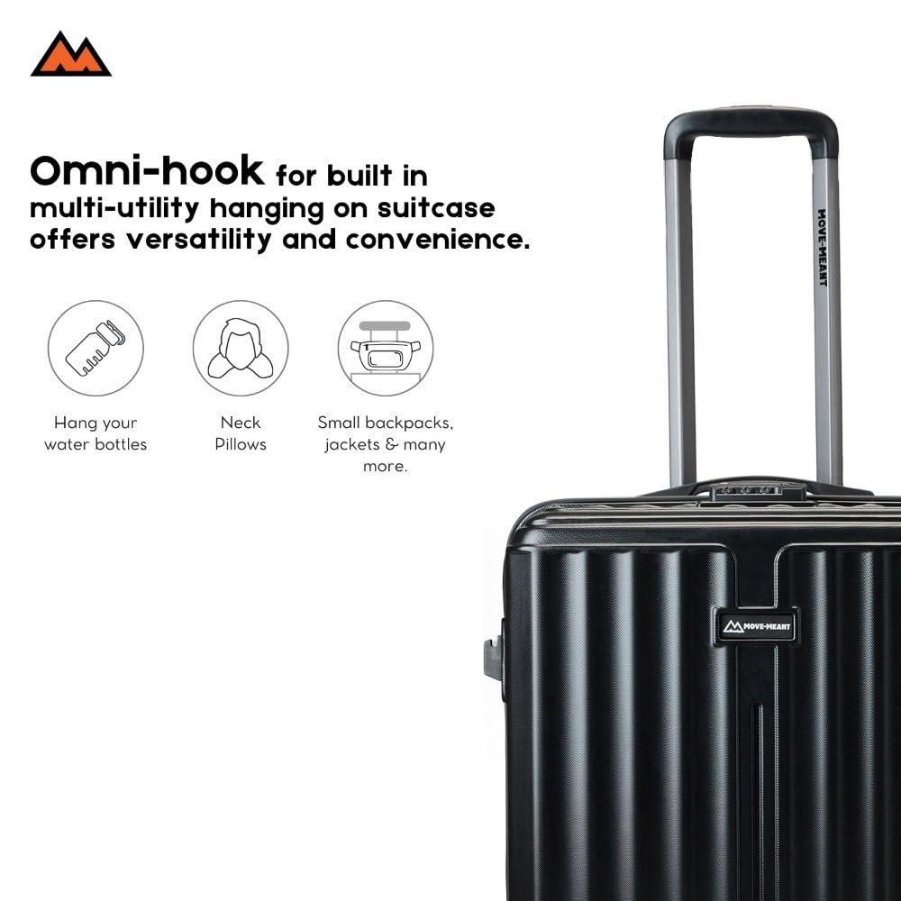 618qvok7ol. sl1000 MOVE-MEANT ROAMIFY Medium Cabin Suitcase 66 CM 8 Wheels Number Lock Poly Carbonate Black Trolley Bag for Men & Women | 360 Degree Wheeling System Luggage | Trolley Bags for Travel
