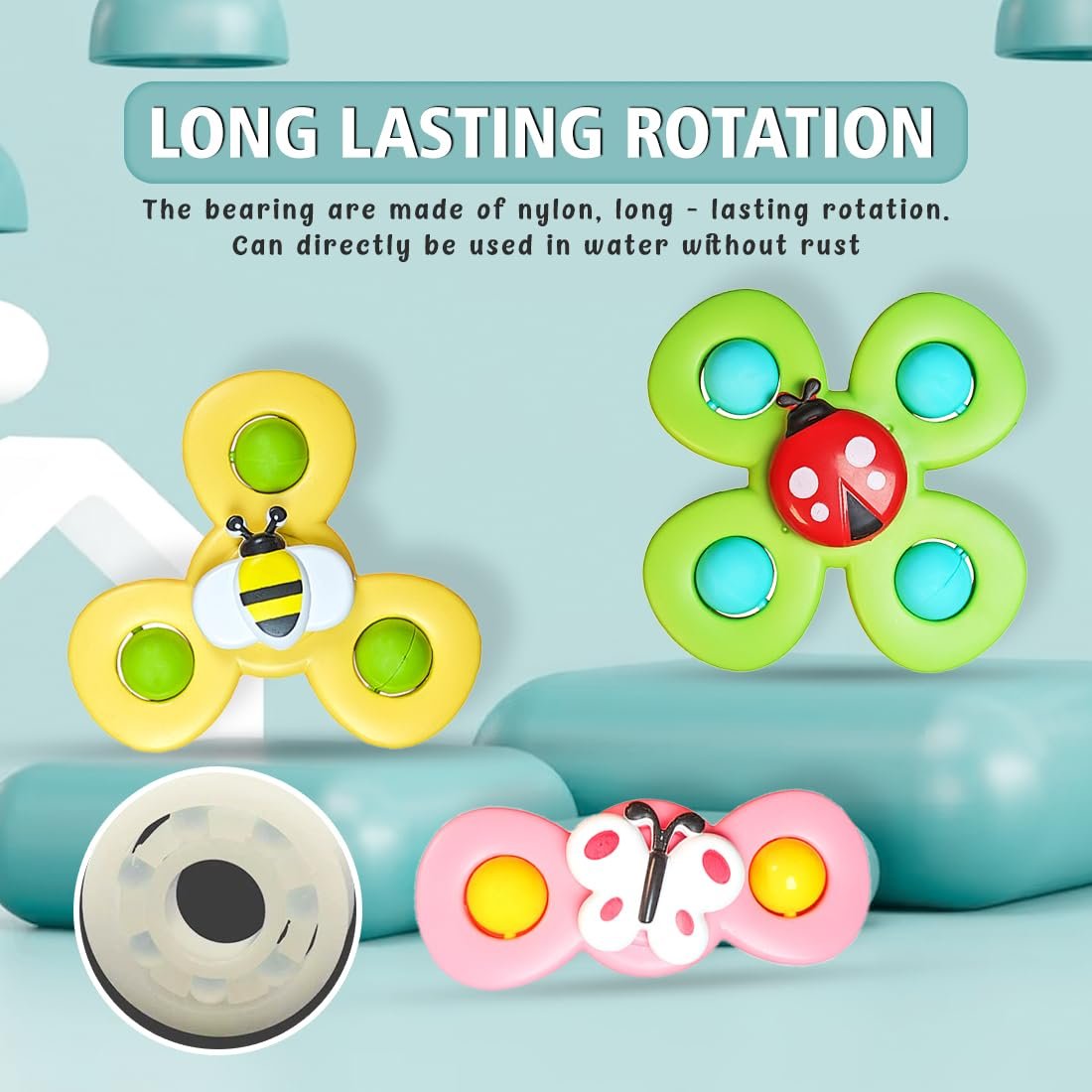 61a2b4bs74l. sl1100 Wembley Suction Spinner Toy for Baby Bath Toys Water Toys for Kids Fidget Spinner Spinning Sensory Toddler Infant Flight Travel Toy Stick to Car Window Table Chair Birthday Return Gift for Kids 3 Pcs