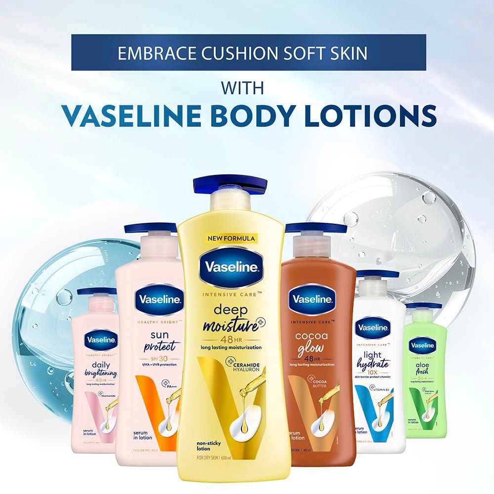 61wt5cxdcvl. sl1000 Vaseline Deep Moisture Body Lotion with Ceramide Hyaluron Moisture Fillers | 10X More Moisture for Cushion Soft Glowing Skin | For Dry Skin | Lightweight Non-Sticky Formula | 200ml